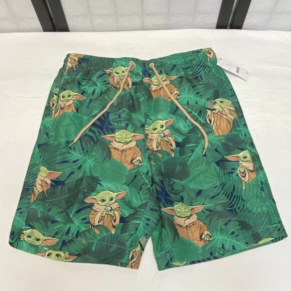 Star Wars Yoda Character Swim Trunks Board Shorts 18" Leafy Green NWT - Picture 5 of 13